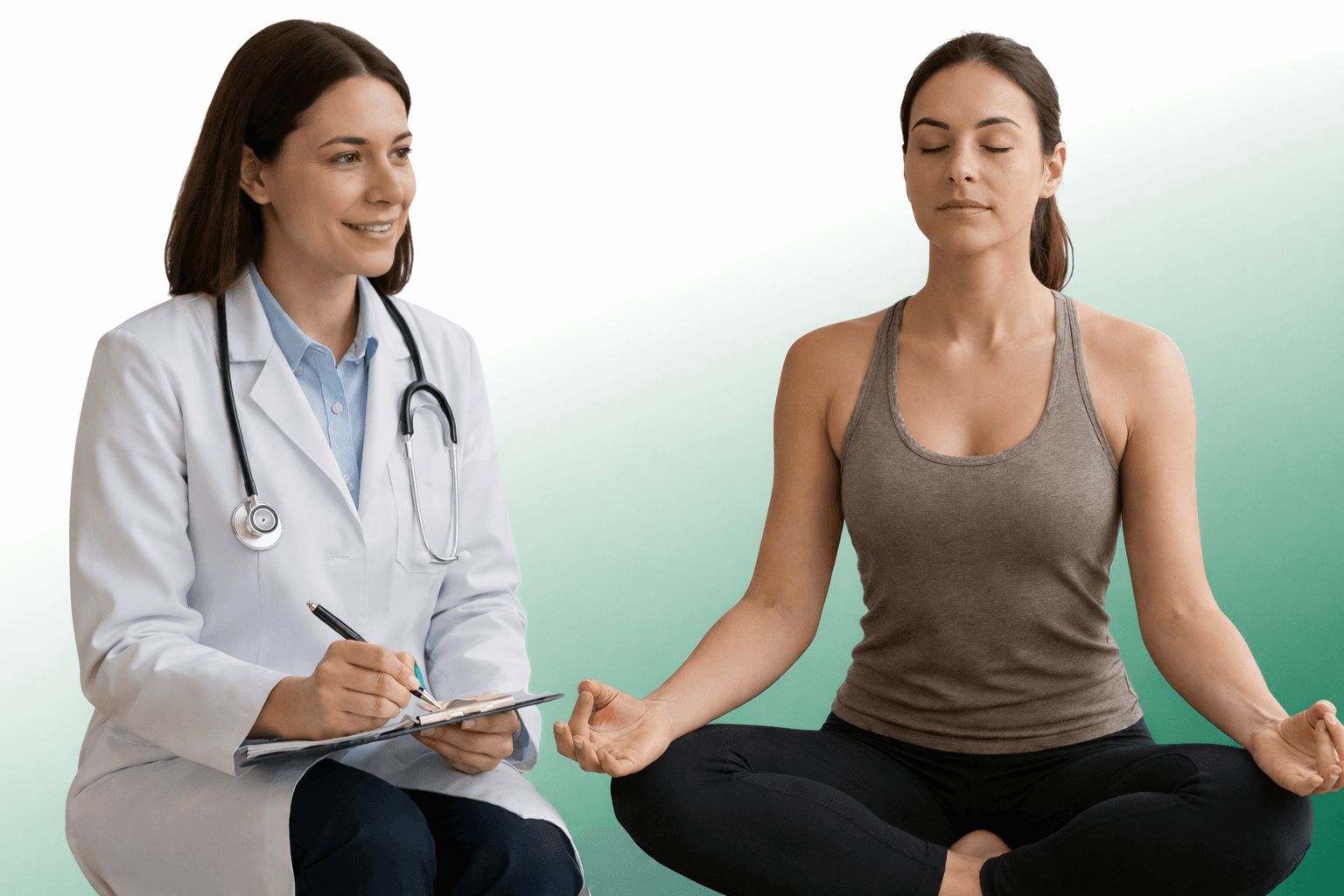 Doctor consulting and yoga session
