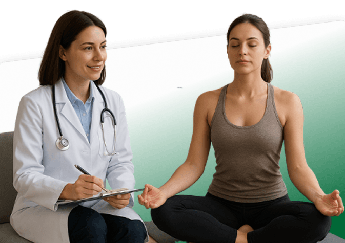 Doctor consulting and yoga session